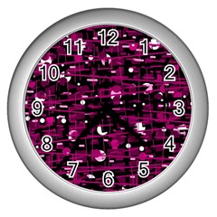 Magenta Abstract Art Wall Clocks (silver) 