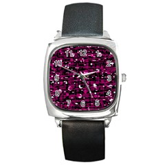 Magenta Abstract Art Square Metal Watch