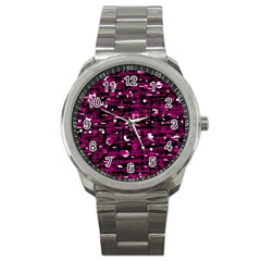 Magenta Abstract Art Sport Metal Watch by Valentinaart