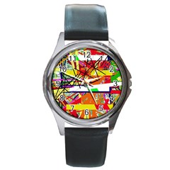 Colorful Abstraction By Moma Round Metal Watch