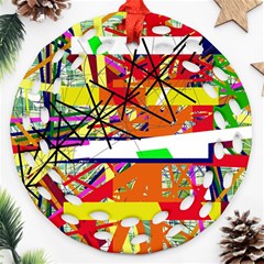 Colorful Abstraction By Moma Round Filigree Ornament (2side) by Valentinaart