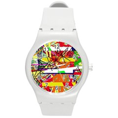 Colorful Abstraction By Moma Round Plastic Sport Watch (m) by Valentinaart