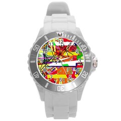 Colorful Abstraction By Moma Round Plastic Sport Watch (l)