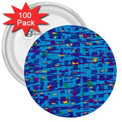 Blue Decorative Art 3  Buttons (100 Pack) 