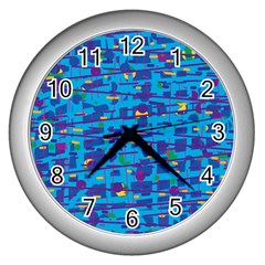 Blue Decorative Art Wall Clocks (silver)  by Valentinaart