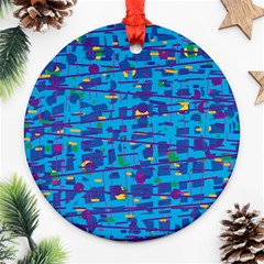 Blue Decorative Art Round Ornament (two Sides) 