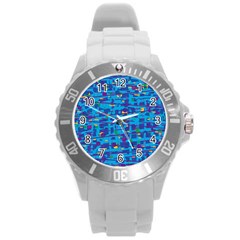 Blue Decorative Art Round Plastic Sport Watch (l)