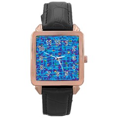 Blue Decorative Art Rose Gold Leather Watch 