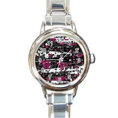 Magenta, White And Gray Decor Round Italian Charm Watch