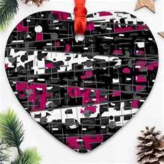 Magenta, White And Gray Decor Ornament (heart) 