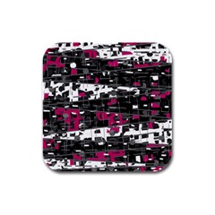 Magenta, White And Gray Decor Rubber Square Coaster (4 Pack) 