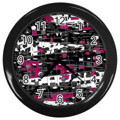 Magenta, White And Gray Decor Wall Clocks (black)