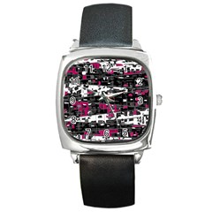 Magenta, White And Gray Decor Square Metal Watch