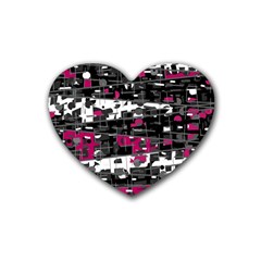 Magenta, White And Gray Decor Rubber Coaster (heart) 