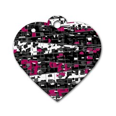 Magenta, White And Gray Decor Dog Tag Heart (one Side)