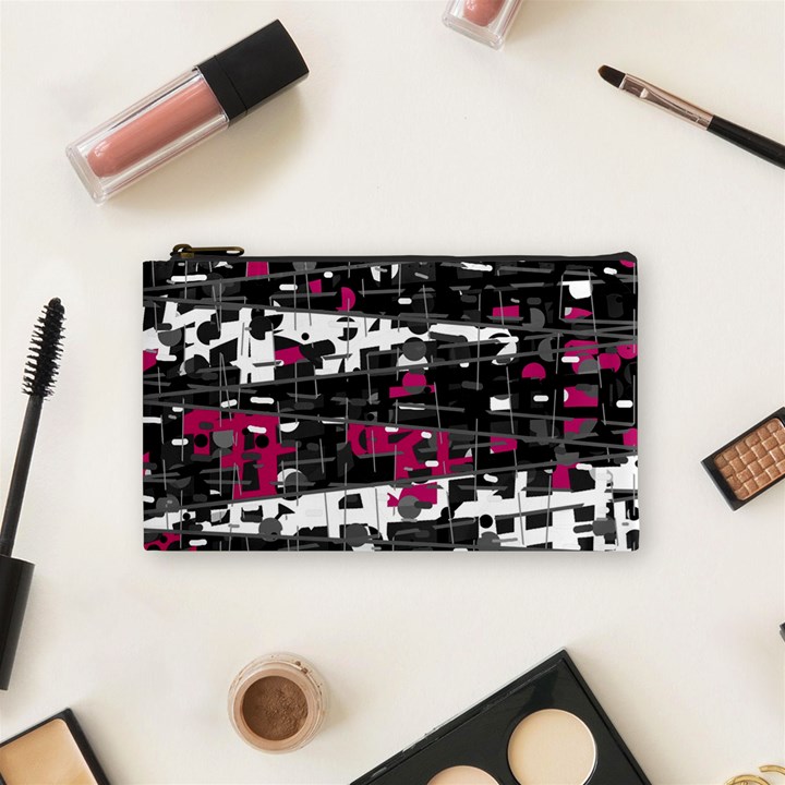 Magenta, white and gray decor Cosmetic Bag (Small) 