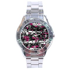 Magenta, White And Gray Decor Stainless Steel Analogue Watch