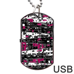 Magenta, White And Gray Decor Dog Tag Usb Flash (one Side)