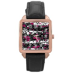 Magenta, White And Gray Decor Rose Gold Leather Watch 