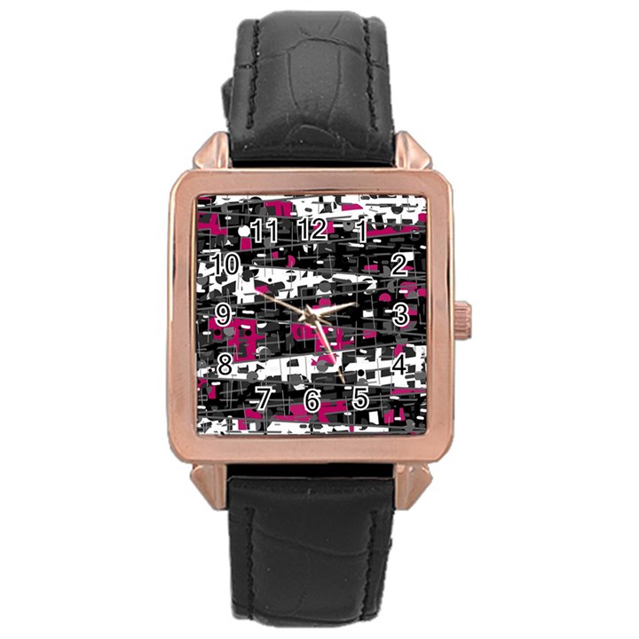 Magenta, white and gray decor Rose Gold Leather Watch 