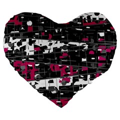 Magenta, White And Gray Decor Large 19  Premium Flano Heart Shape Cushions by Valentinaart