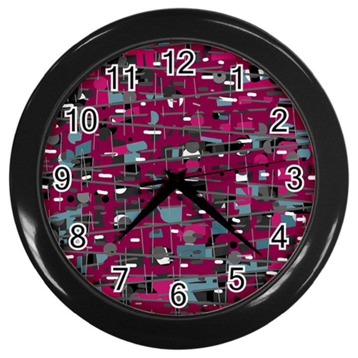 Magenta decorative design Wall Clocks (Black)