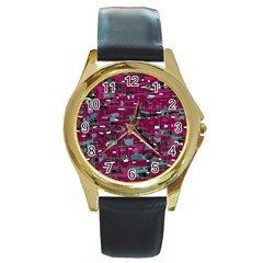 Magenta Decorative Design Round Gold Metal Watch