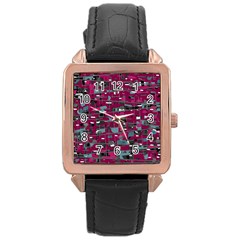 Magenta Decorative Design Rose Gold Leather Watch 