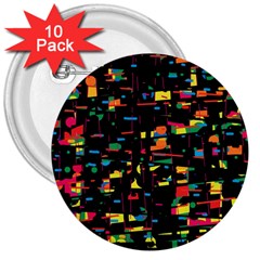 Playful Colorful Design 3  Buttons (10 Pack) 