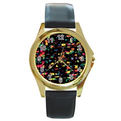 Playful Colorful Design Round Gold Metal Watch by Valentinaart