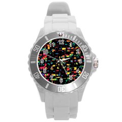 Playful Colorful Design Round Plastic Sport Watch (l) by Valentinaart