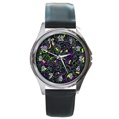 Purple And Yellow Decor Round Metal Watch