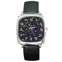 Purple And Yellow Decor Square Metal Watch