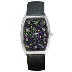 Purple And Yellow Decor Barrel Style Metal Watch by Valentinaart