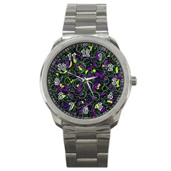 Purple And Yellow Decor Sport Metal Watch by Valentinaart