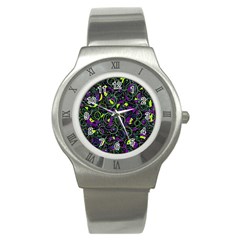 Purple And Yellow Decor Stainless Steel Watch by Valentinaart