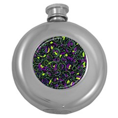 Purple And Yellow Decor Round Hip Flask (5 Oz)