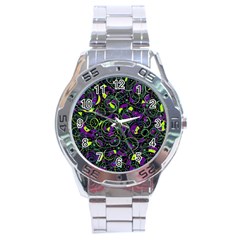 Purple And Yellow Decor Stainless Steel Analogue Watch