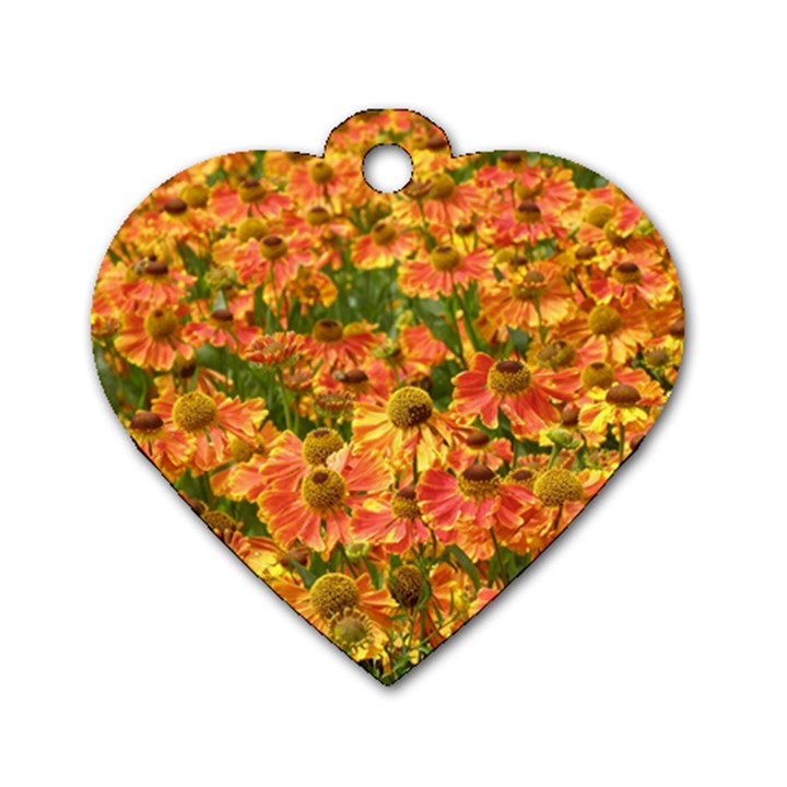 Helenium Flowers and Bees Dog Tag Heart (Two Sides)