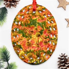 Helenium Flowers And Bees Oval Filigree Ornament (2-side) 