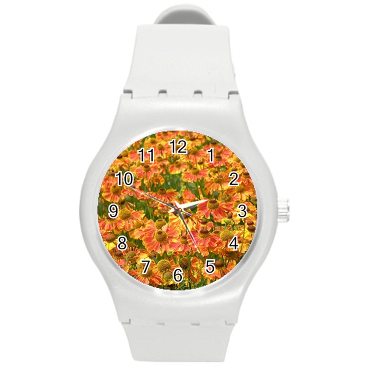 Helenium Flowers and Bees Round Plastic Sport Watch (M)