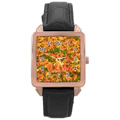 Helenium Flowers And Bees Rose Gold Leather Watch 