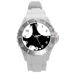 Black And White Moonlight Round Plastic Sport Watch (l) by Valentinaart