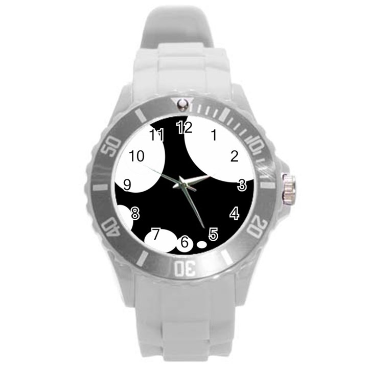 Black and white moonlight Round Plastic Sport Watch (L)