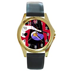 Love Round Gold Metal Watch