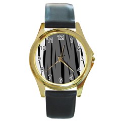 Gray, Black And White Design Round Gold Metal Watch by Valentinaart