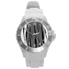 Gray, Black And White Design Round Plastic Sport Watch (l)