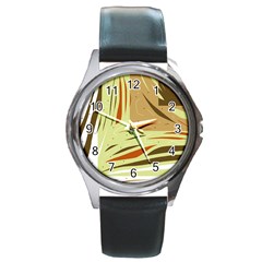 Brown Decorative Design Round Metal Watch