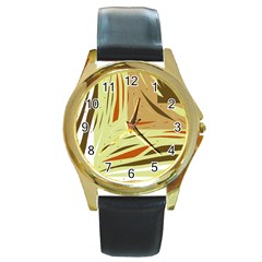 Brown Decorative Design Round Gold Metal Watch