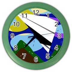 Paper Airplane Color Wall Clocks by Valentinaart